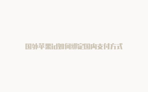 国外苹果id如何绑定国内支付方式