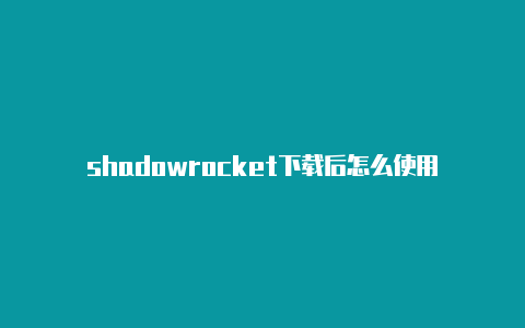 shadowrocket下载后怎么使用